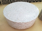 Maaya Bone Inlay Mother of Pearl Drum Round Coffee Table With Brass Base